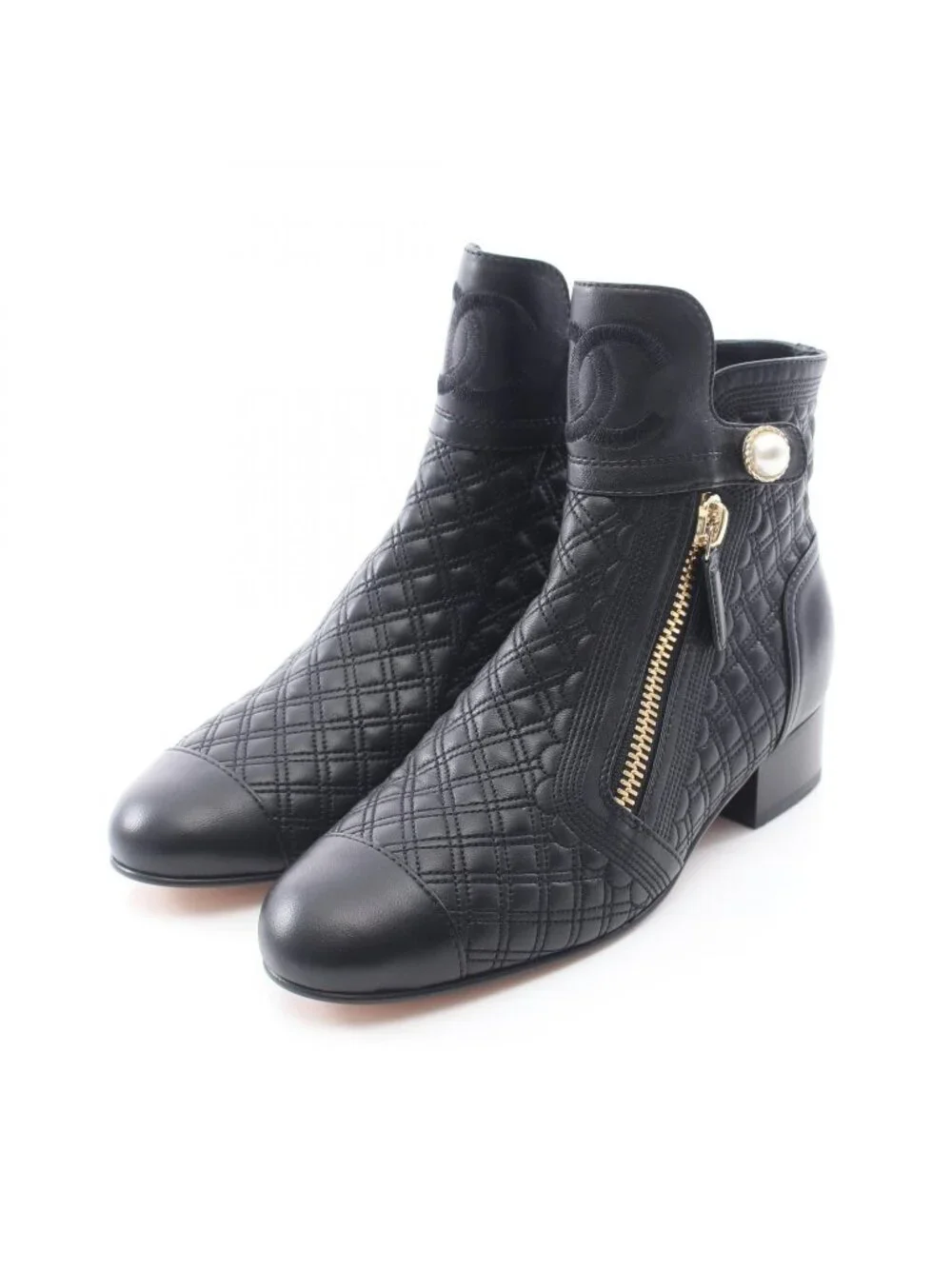 CHANEL | Shoes | Chanel Boots Cc Logo Pearl Quilted Short Leather